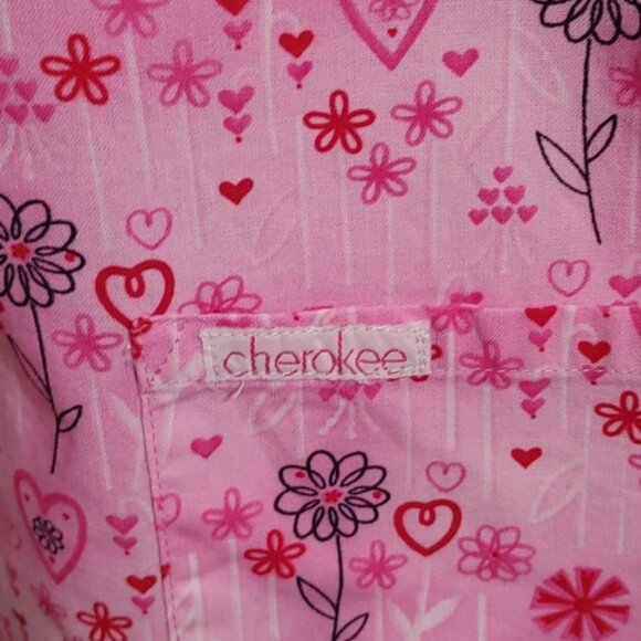 Cherokee nurse scrubs shirt plus size XL pink rose hearts flowers short … - Picture 5 of 7